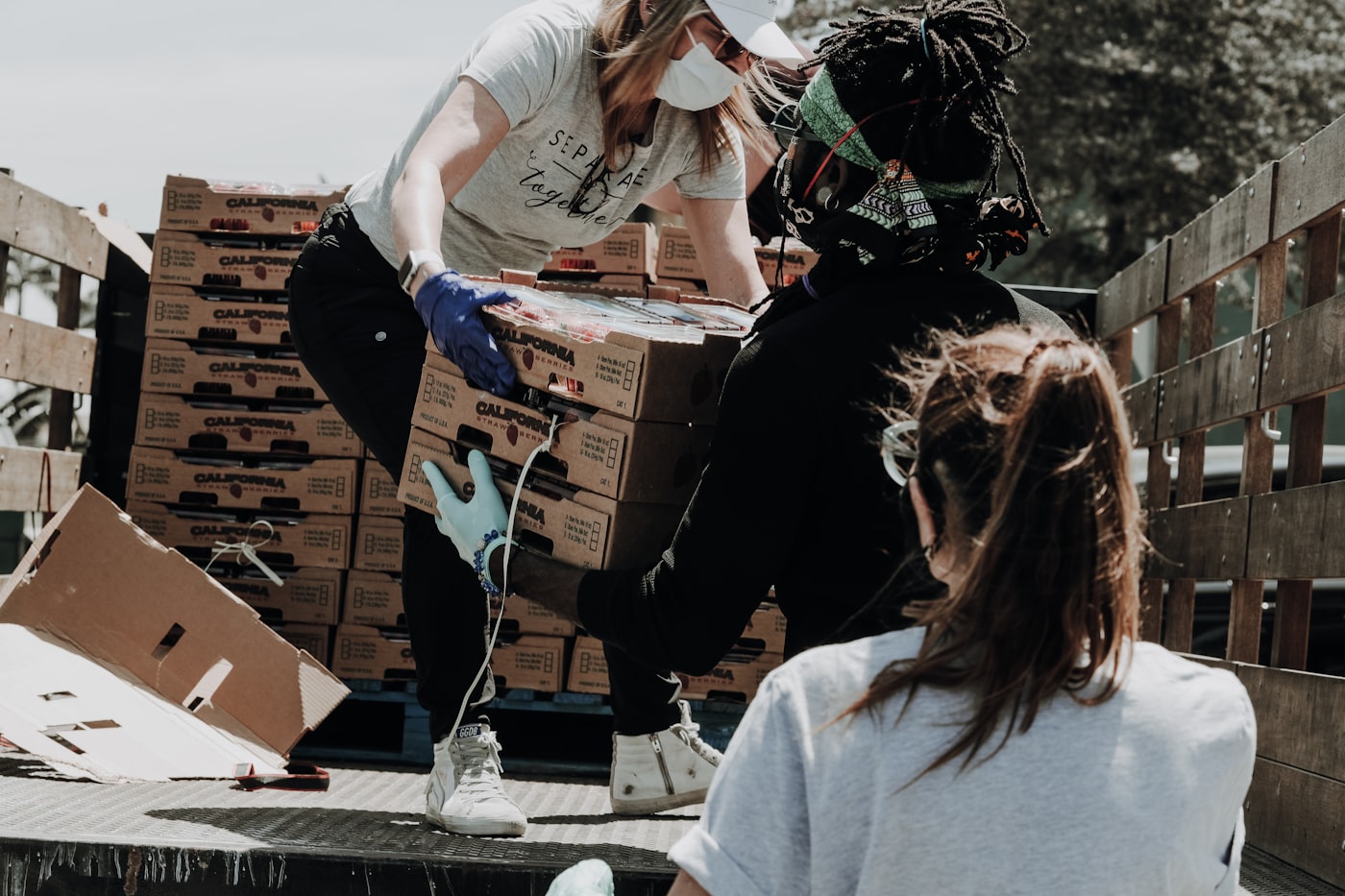 Community members preparing charitable donations